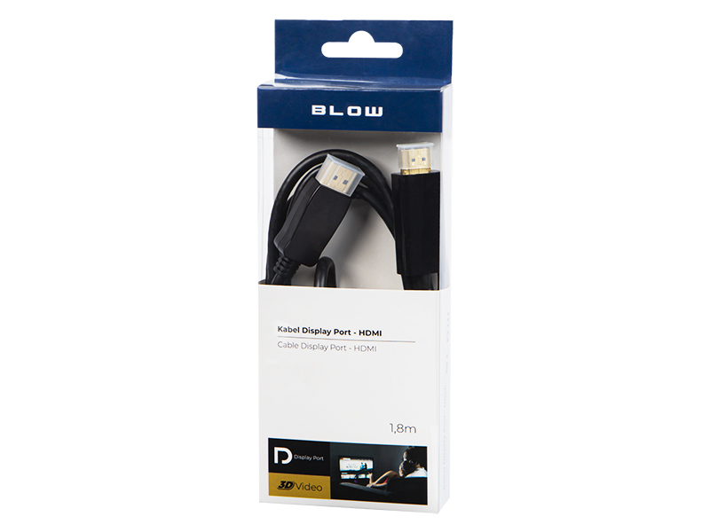 DisplayPort HDMI kábel 1,8 m, pozlátené konektory – Jednosmerné zapojenie DisplayPort na HDMI