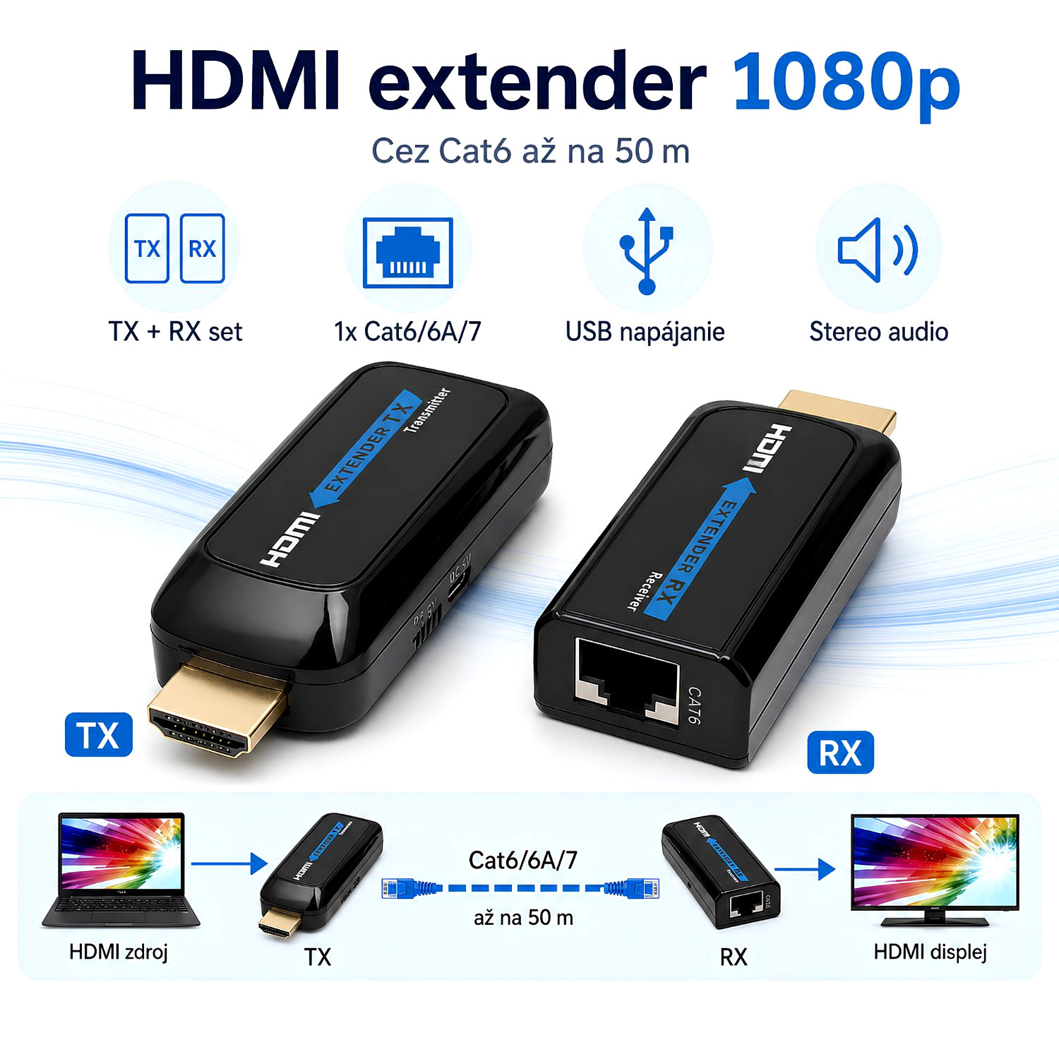 PremiumCord HDMI extender Full HD 1080p přes Cat6 do 50 m - část popisu