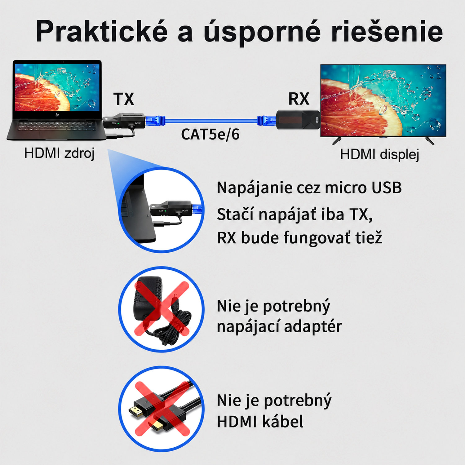 PremiumCord HDMI extender Full HD 1080p přes Cat6 do 50 m - část popisu