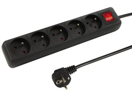 Prodlužovací kabel 5m 5x zástrčka černá