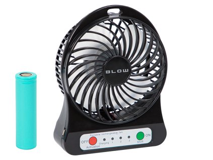 USB mini stolní ventilátor 10 cm s baterií a LED - černý