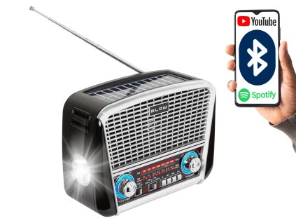RA17 Multifunkční přenosné rádio FM AM SW s Bluetooth a solárním nabíjením