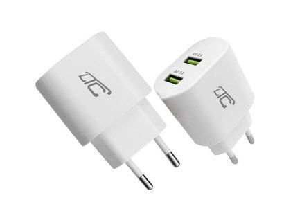 LTC QC 3.0 20W síťová nabíječka 2x USB-A bílá, černá
