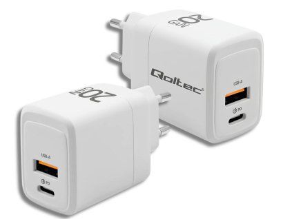 qoltec 20w gan nabijacka usb c usb a biela 96