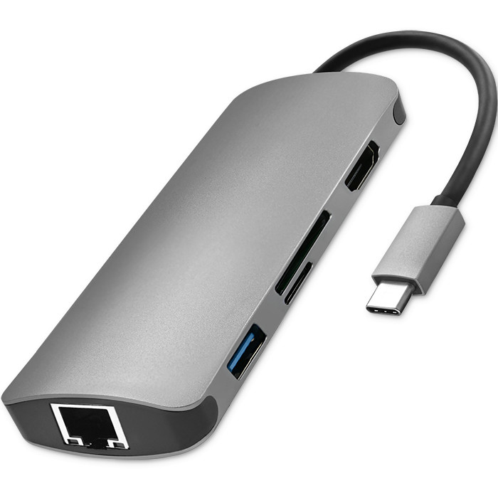 Qoltec USB-C 3.1 adaptér (HDMI, USB, RJ45, microSD)