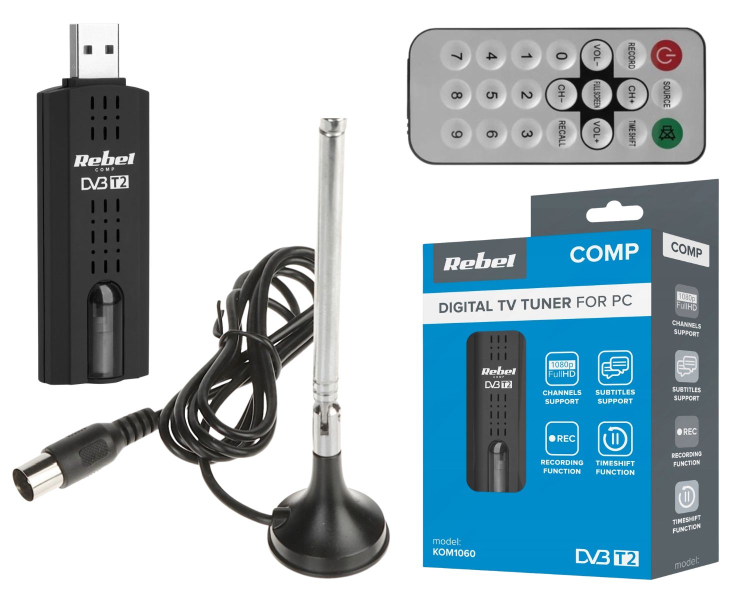 E-shop Rebel KOM1060 USB DVB-T2/C HEVC Full HD tuner pre notebook