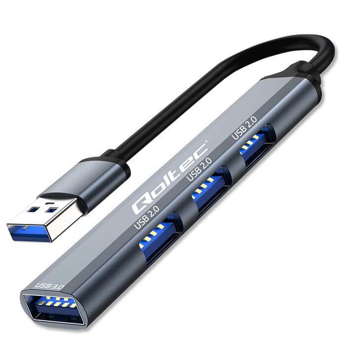 Qoltec USB Hub 4v1, 1x USB 3.0, 3x USB 2.0, hliníkové telo