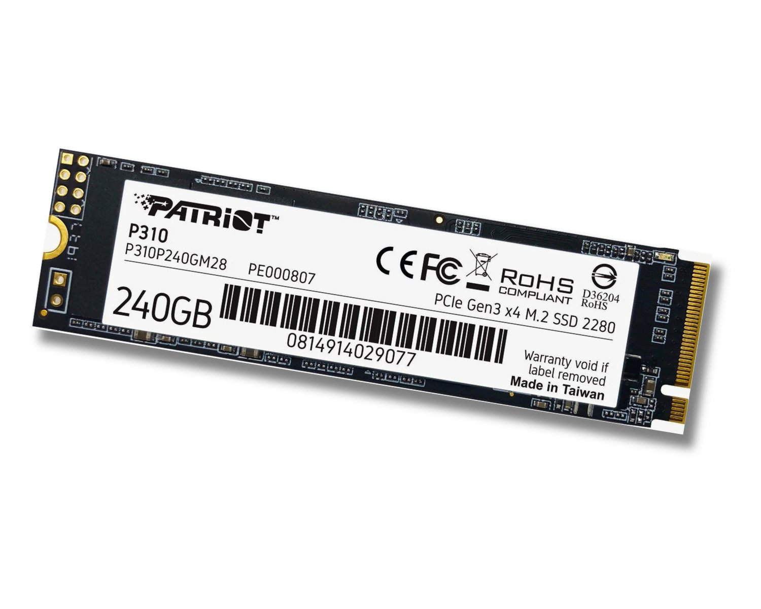 Patriot P310 240 GB M.2 NVMe SSD, PCIe 3.0 x4, 1700 MB/s