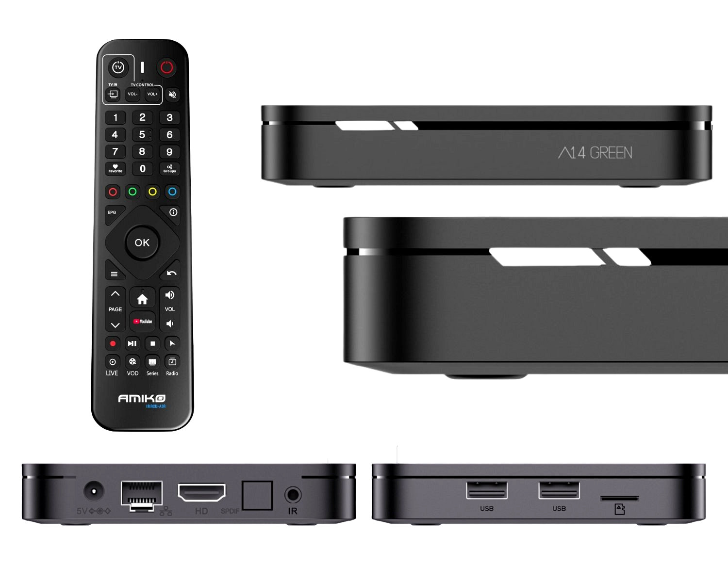 Amiko A14 Green 4K Android 14 IPTV box s MyTV3 2GB/16GB