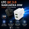 LTC QC 3.0 20W síťová nabíječka 2x USB-A bílá, černá