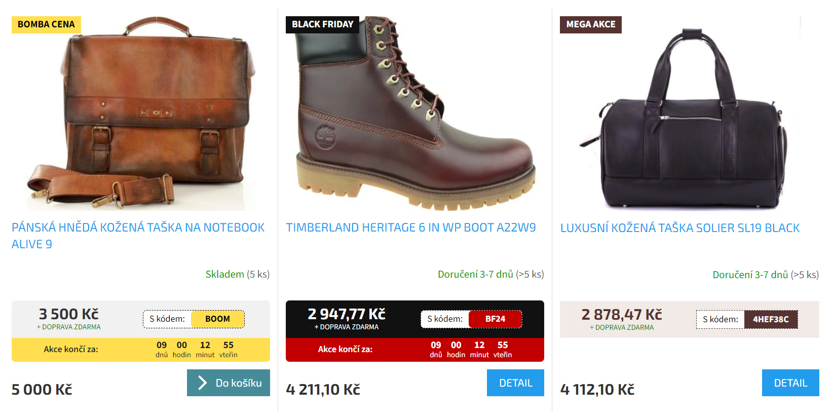 Dynamické akcie a zľavy - ukážka výpisu produktov