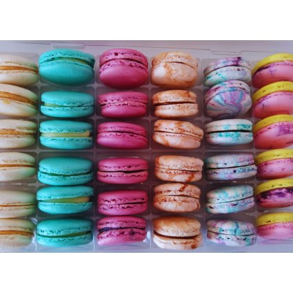 Macarons BLUE 36db/csomag Válogatás keveréke (Sl.car., vanília, málna, hazugság, meggy fojtóval, maracuja)