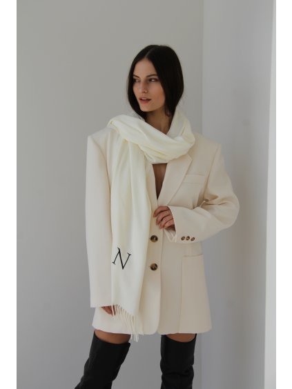 Pashmina s monogramem/ Off white.