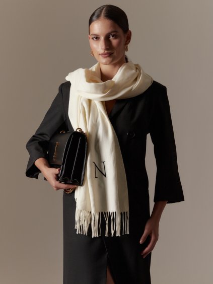 Pashmina s monogramem/ Off white.