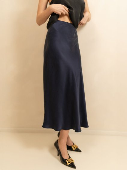THE SILK LONG BIAS CUT SKIRT BLUE.