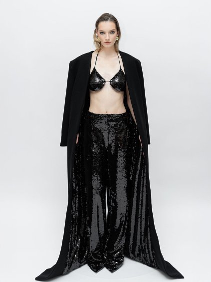 THE LUMINOUS COAT – VIRGIN WOOL & SEQUIN SILK.