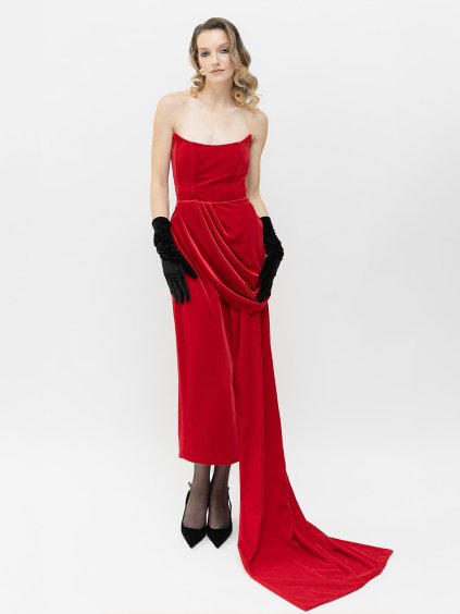 THE RED VELVET GOWN WITH DETACHABLE TRAIN