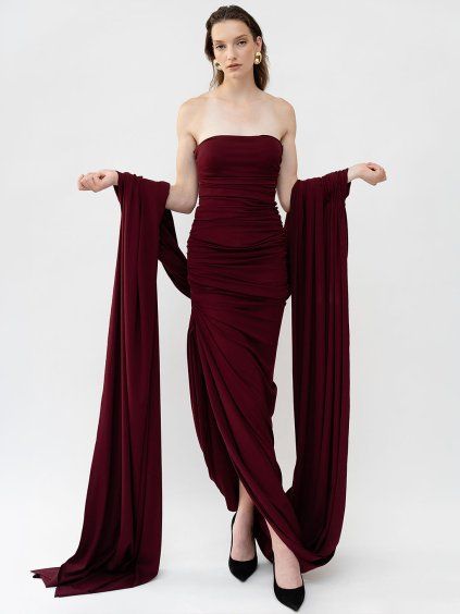 BORDEAUX DRAPED GOWN