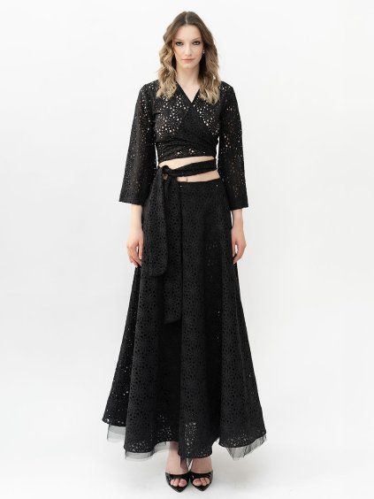 BLACK LACE WRAP TOP