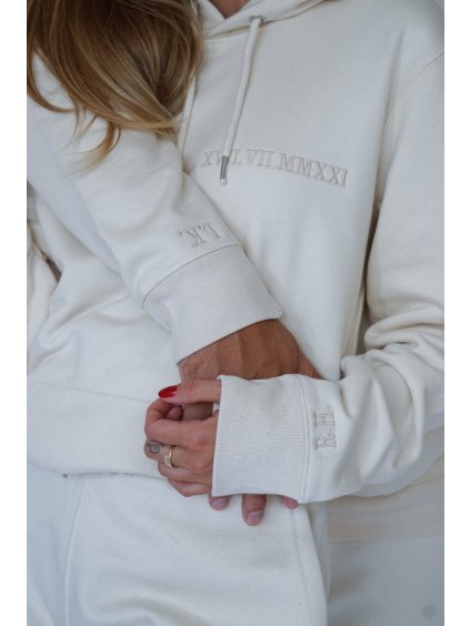 Couple edice XX.XX.XXXX / unisex mikina s kapucí barvy Cream.