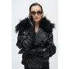THE BLACK LEATHER BOMBER WITH MONGOLIAN LAMB COLLAR