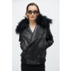 THE BLACK LEATHER BOMBER WITH MONGOLIAN LAMB COLLAR