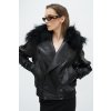 THE BLACK LEATHER BOMBER WITH MONGOLIAN LAMB COLLAR