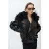 THE BLACK LEATHER BOMBER WITH MONGOLIAN LAMB COLLAR