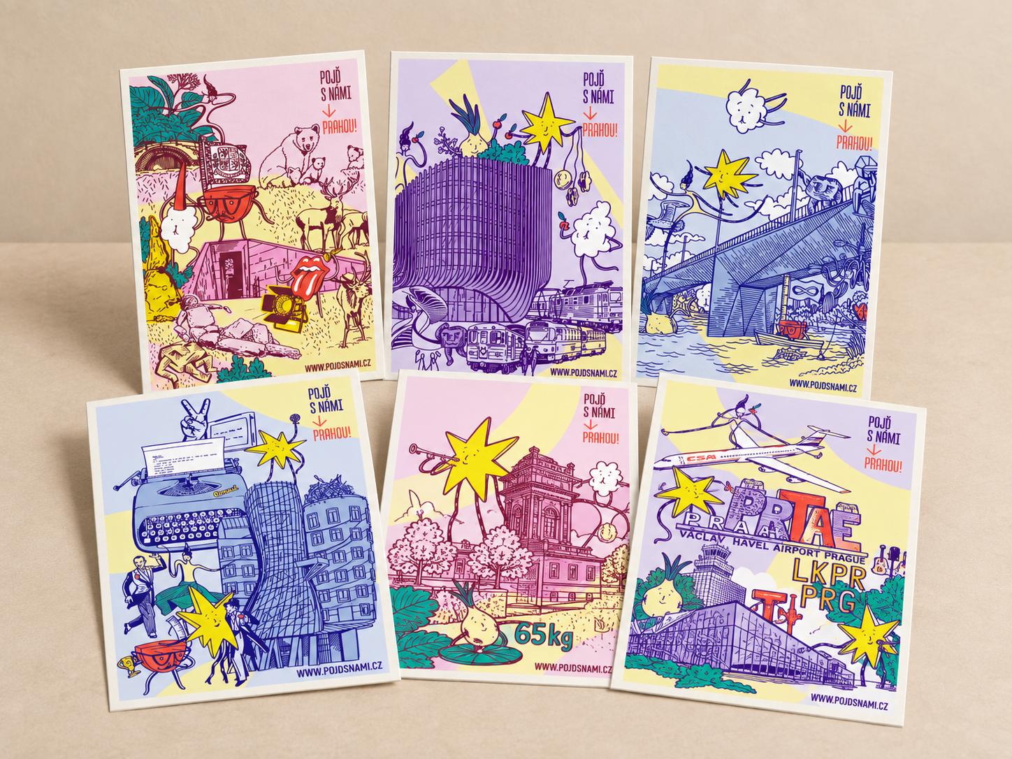 Set of 6 Walk Prague With Us postcards