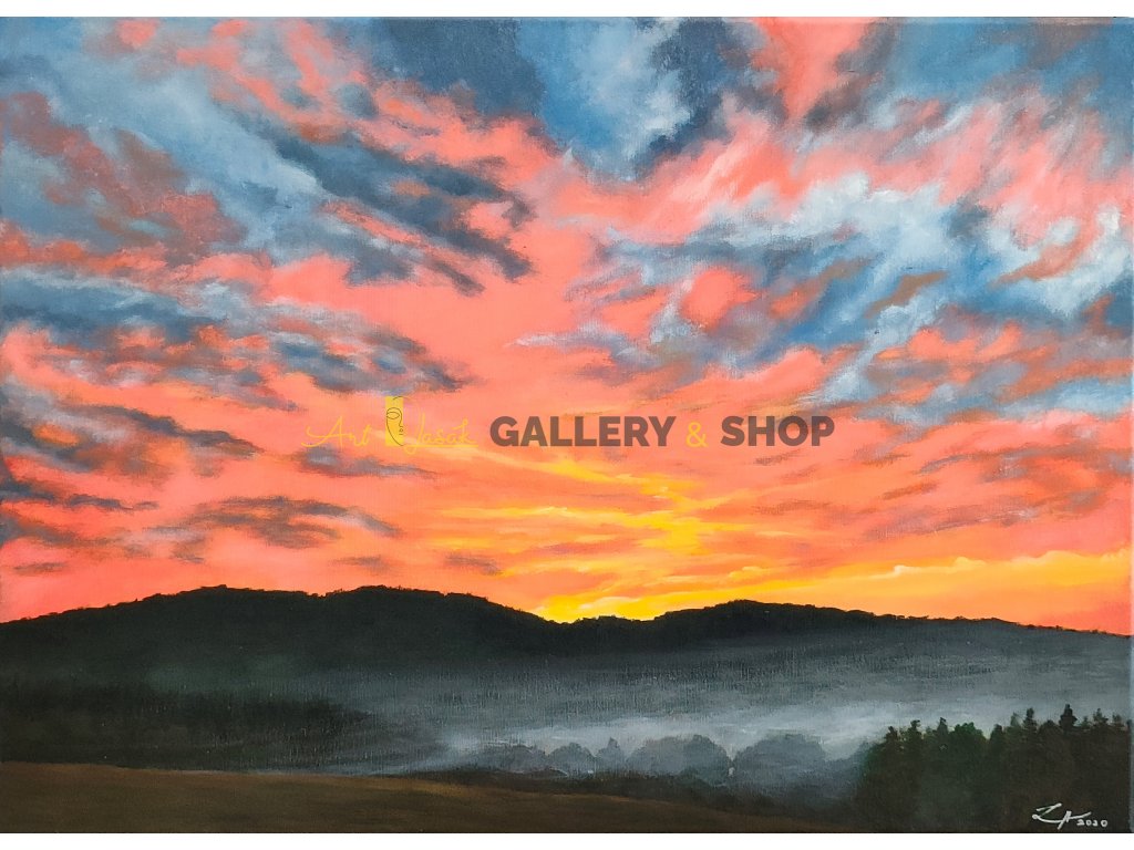 Ručne maľovaný obraz Západ slunce nad Ždírcem