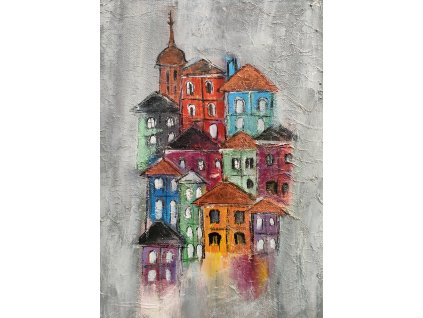 Ručne maľovaný obraz abstraktný Farebné mesto
