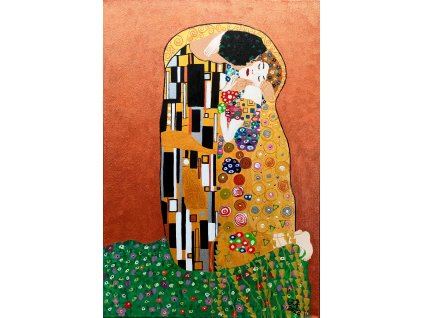 Ručne maľovaný obraz bozk, inšpirácia G.Klimt