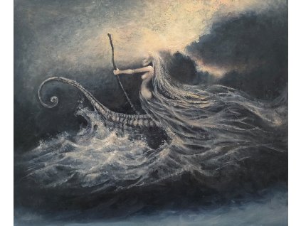 Ručne maľovaný obraz ženy na mori