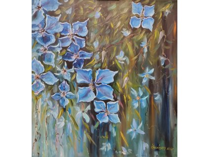 Ručne maľovaný obraz kvety Modrý clematis