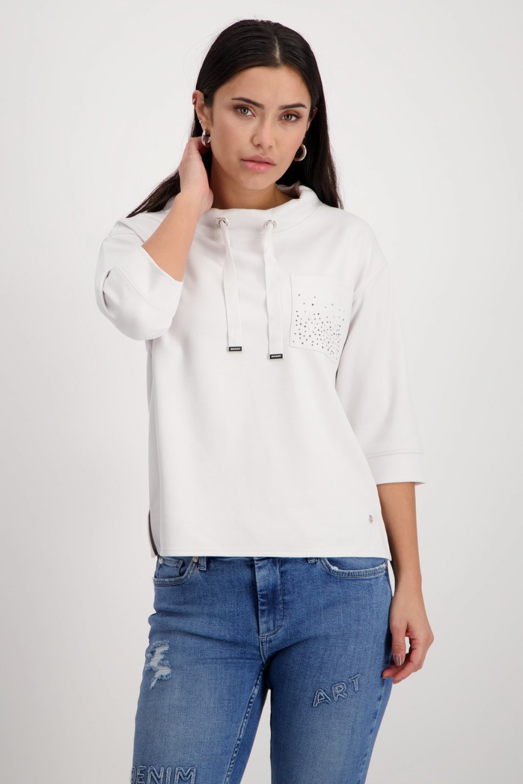 Sweatshirt mit Schmucktasche Grau Weiss monari 65357 (1)