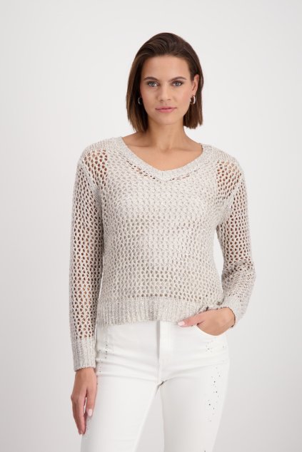 Ajourpullover mit Pailletten Beige monari 69678