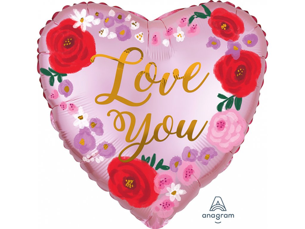 Satin Love You Painted Floral Foil balloons