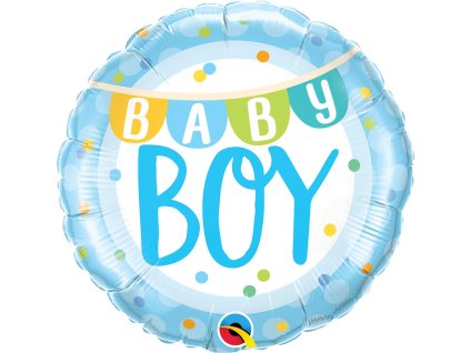 Fóliový balónek Round Baby Boy Banner & Dots - 46 cm