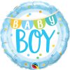Fóliový balónek Round Baby Boy Banner & Dots - 46 cm