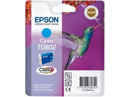 Epson T0802 Cyan CLARIA 7,4ml pro Stylus Photo PX650,PX700W,PX710W,PX800FW,PX810FW,R265,R285,R360,RX585,RX68 - originální