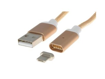 Magnetický microUSB nabíjecí a datový kabel 1m, zlatý