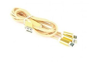 Kabel CABLEXPERT USB-A Male/microUSB + USB-C + Lightning, 1m, opletený, zlatý, blister