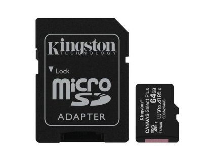 KINGSTON microSDXC 64GB Canvas Select Plus A1 C10 Card (rychlost až 100 MB/s) + SD adaptér