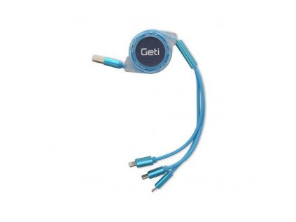 Kabel Geti GCU 03 USB 3v1modrý samonavíjecí