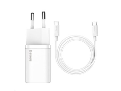 Baseus Super Si rychlonabíječka 1C 25W EU + kabel USB-C/USB-C 3A 1m bílá