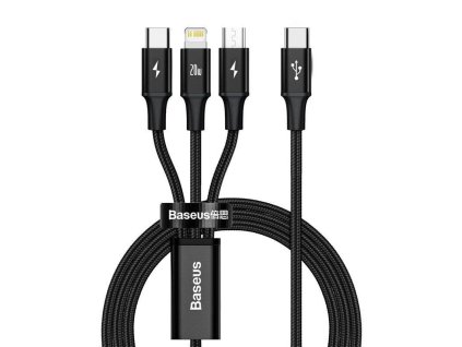 Baseus Rapid Series nabíjecí/datový kabel 3v1 USB-C/ (microUSB + Lightning  PD 20W + USB-C) 1.5m černá