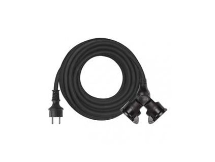 Venkovní prodlužovací kabel 15m / 2 zásuvky / černý / guma / 230 V / 1,5mm2