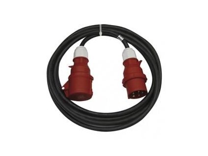 3 fázový venkovní prodlužovací kabel 25m / 1 zásuvka / černý / guma / 400 V / 2,5mm2
