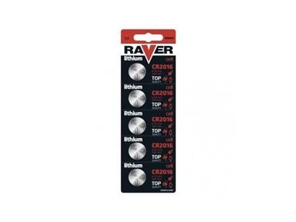 Lithiová knoflíková baterie RAVER CR2016 - 5Ks