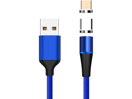 Magnetický microUSB a USB-C nabíjecí a datový kabel 1m, modrý